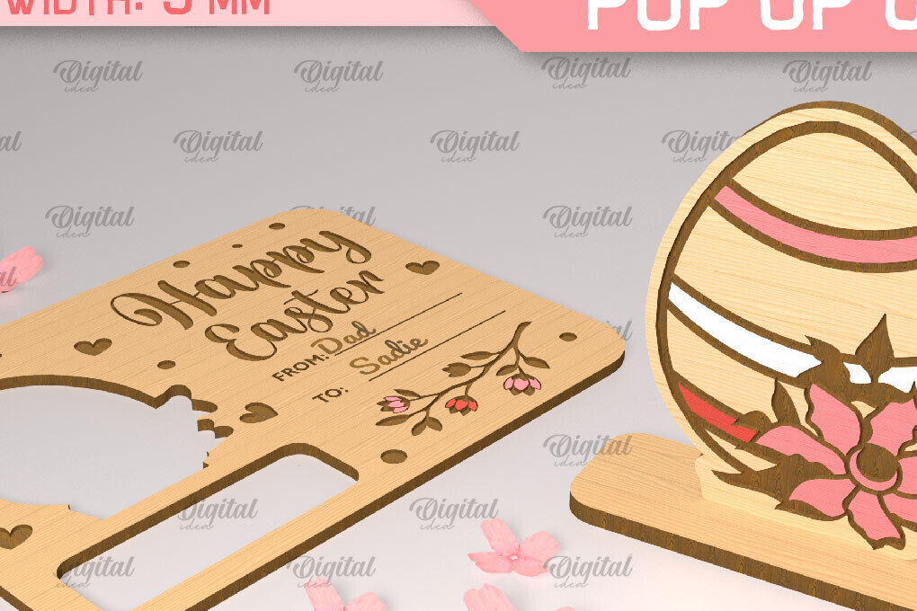 Σετ των 2 Intra απο ξύλο plywood 3mm-4mm πάχος - Πασχαλινή αναδυόμενη κάρτα κοπής με λέιζερ. Αυγό  Δίασταση 15x15 cm INTRAFABR-90349481