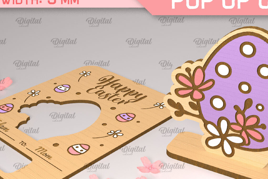 Σετ των 2 Intra απο ξύλο plywood 3mm-4mm πάχος - Πασχαλινή αναδυόμενη κάρτα κοπής με λέιζερ. Αυγό  Δίασταση 15x15 cm INTRAFABR-90349269