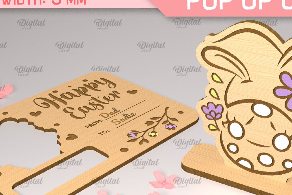 Σετ των 2 Intra απο ξύλο plywood 3mm-4mm πάχος - Πασχαλινή αναδυόμενη κάρτα κοπής με λέιζερ. Gnome  Δίασταση 15x15 cm INTRAFABR-90349666