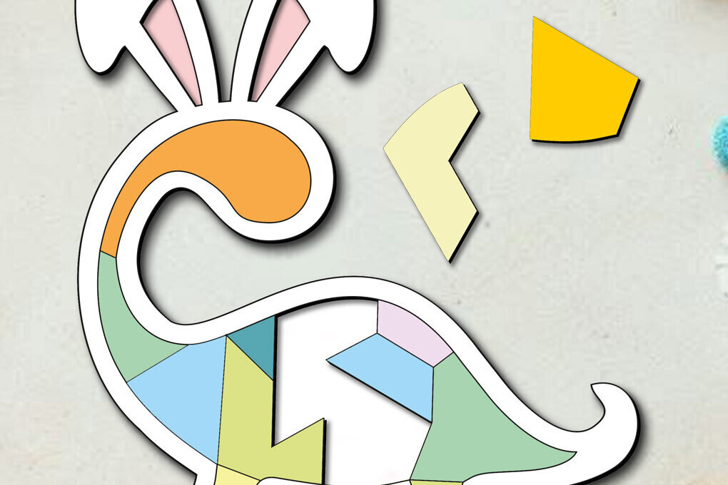 Σετ των 2 Intra απο ξύλο plywood 3mm-4mm πάχος - Πασχαλινό παζλ Dino Bunny Child Game Kid Δίασταση 15x15 cm INTRAFABR-113785430