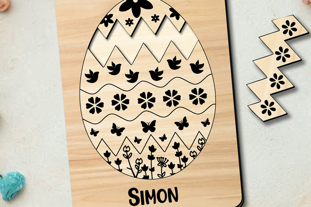 Σετ των 2 Intra απο ξύλο plywood 3mm-4mm πάχος - Πασχαλινό παζλ Egg Eggraved Kid Child  Δίασταση 15x15 cm INTRAFABR-113881413