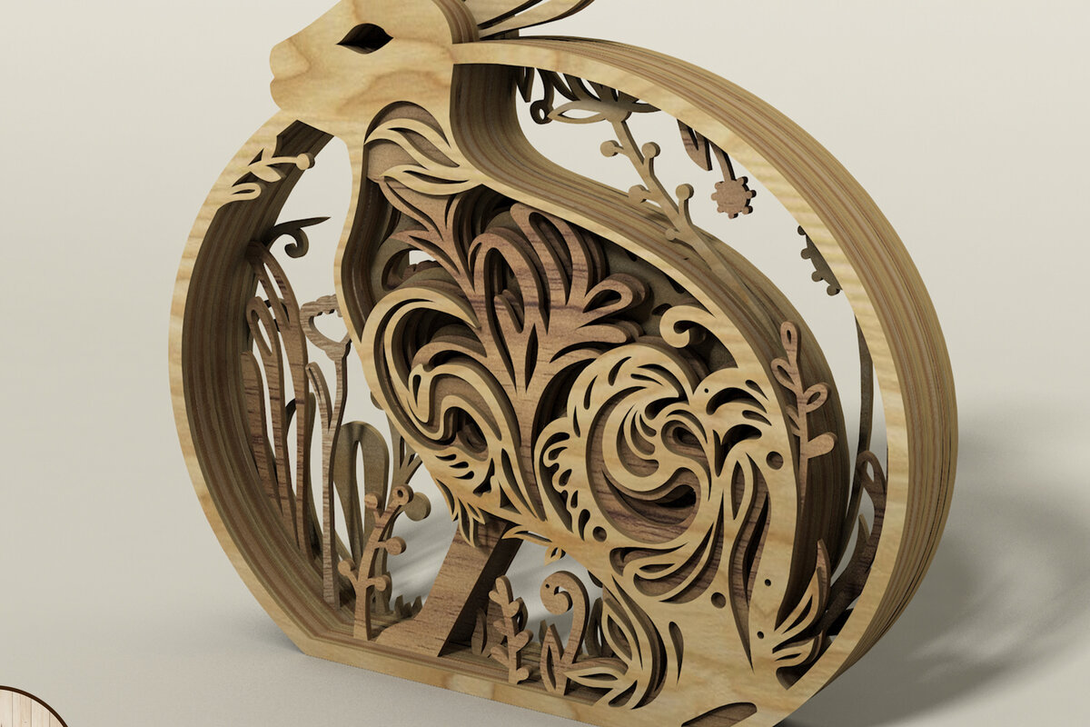 Σετ των 2 Intra απο ξύλο plywood 3mm-4mm πάχος - ΠΑΣΧΑΛΙΝΟ ΚΟΥΝΕΛΙ Ξύλο λαγουδάκι με  Δίασταση 11x11 cm INTRAFABR-58568363