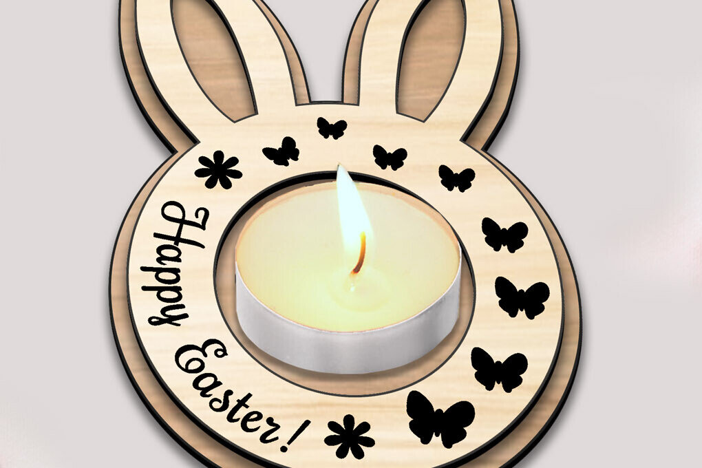 Σετ των 2 Intra απο ξύλο plywood 3mm-4mm πάχος - Πασχαλινό κουνέλι Κηροπήγιο λαγουδάκι Δίασταση 15x15 cm INTRAFABR-118216593