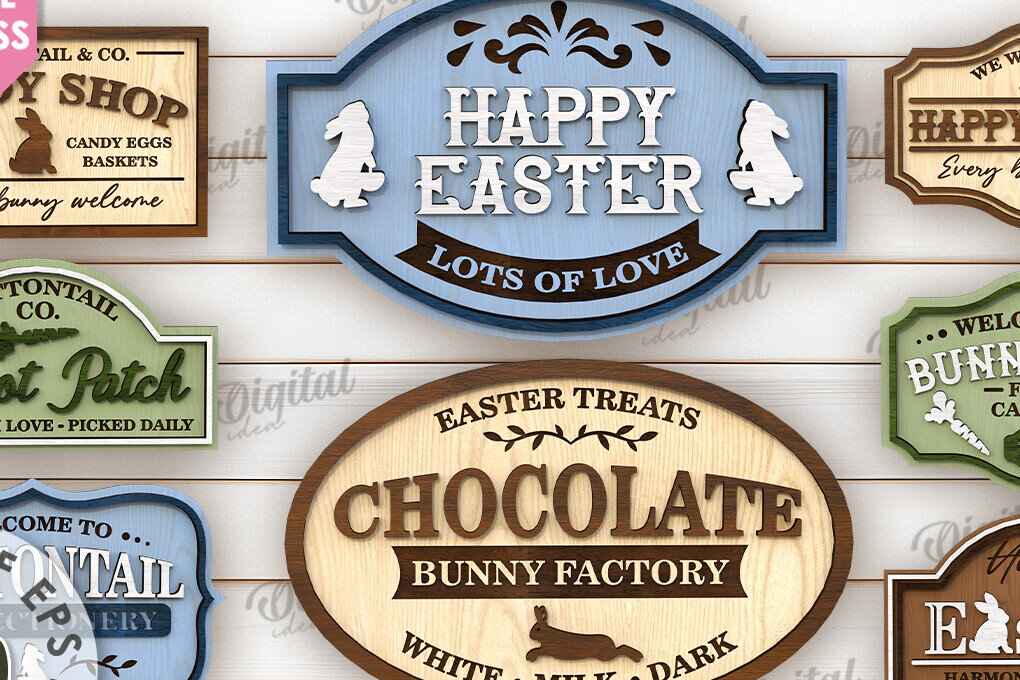 Σετ των 2 Intra απο ξύλο plywood 3mm-4mm πάχος - Πασχαλινή ρετρό πινακίδες κομμένη δέσμη με λέιζερ Δίασταση 15x15 cm INTRAFABR-115404239