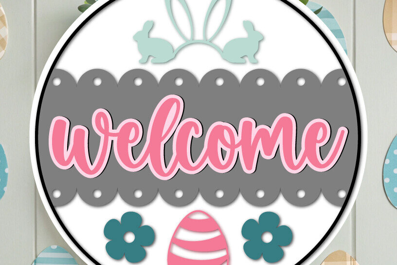 Σετ των 3 Intra απο ξύλο plywood 3mm-4mm πάχος - Πασχαλινό σχέδιο πινακίδας στρογγυλής πόρτας – Καλώς ήρθατε Δίασταση 4x4 cm INTRAFABR-118336893