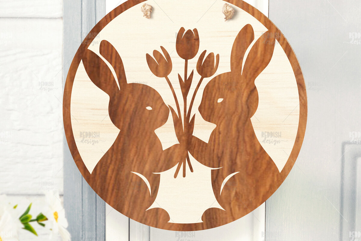 Σετ των 2 Intra απο ξύλο plywood 3mm-4mm πάχος - Πασχαλινή στρογγυλή πινακίδα I Πασχαλινή κρεμάστρα πόρτας Δίασταση 15x15 cm INTRAFABR-116740310