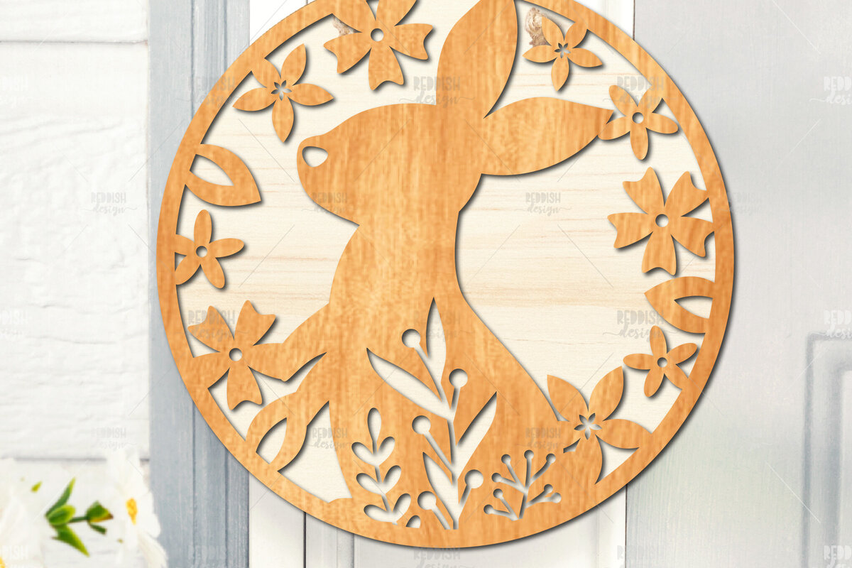 Σετ των 2 Intra απο ξύλο plywood 3mm-4mm πάχος - Πασχαλινή στρογγυλή πινακίδα I Πασχαλινή κρεμάστρα πόρτας Δίασταση 15x15 cm INTRAFABR-116740920