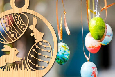 Σετ των 2 Intra απο ξύλο plywood 3mm-4mm πάχος - Πασχαλινή στρογγυλή πινακίδα Laser Cut  Δίασταση 15x15 cm INTRAFABR-88597396