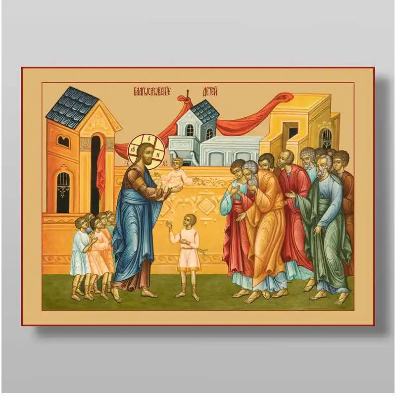 Σετ των 2 Εικόνα Ορθοδοξίας με περίγραμμα χρυσό σε ξύλο Φλαμουρίας  με  βάση Ευλογία Παίδων, Χειροποίητη Ελληνορθόδοξη , Κρεμαστή πλάκα βυζαντινής τέχνης, χριστιανική τέχνη Διάσταση 15x11 cm (5,9 x 4,3 ίντσες) INTRAEK-2917