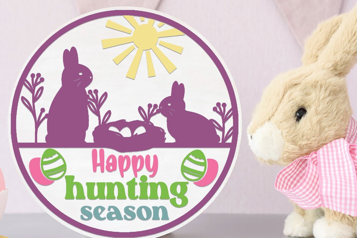 Σετ των 2 Intra απο ξύλο plywood 3mm-4mm πάχος - Πασχαλινή Στρογγυλή Πινακίδα . Happy Ester σημάδι Δίασταση 15x15 cm INTRAFABR-89919300