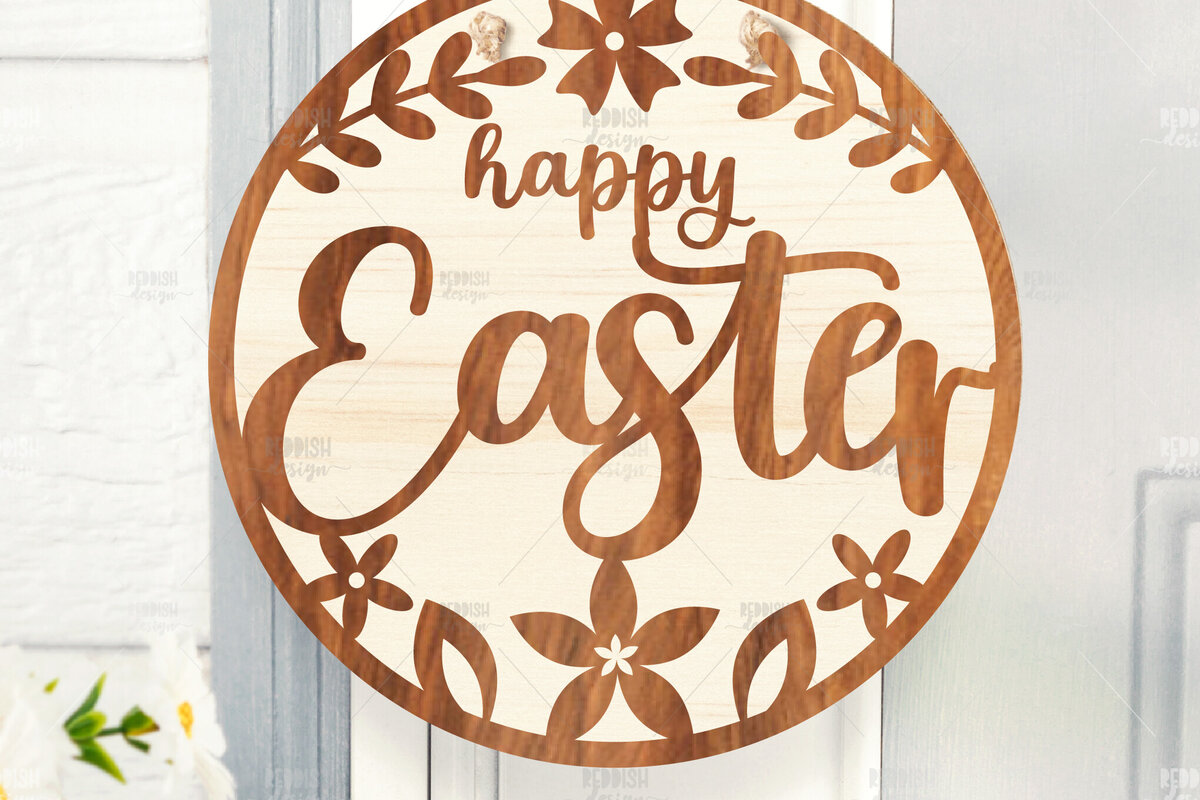 Σετ των 2 Intra απο ξύλο plywood 3mm-4mm πάχος - Πασχαλινή Στρογγυλή Πινακίδα Πασχαλινή κρεμάστρα πόρτας Δίασταση 15x15 cm INTRAFABR-116740169