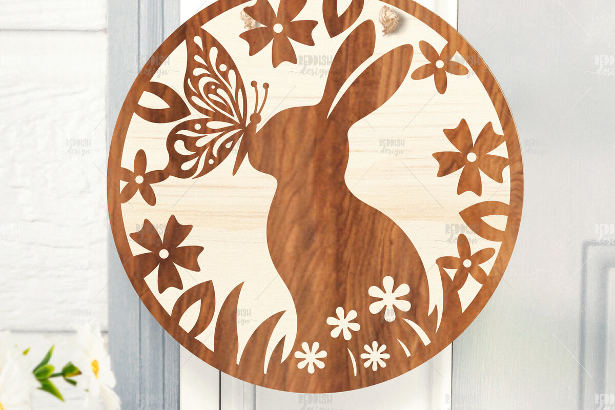 Σετ των 2 Intra απο ξύλο plywood 3mm-4mm πάχος - Πασχαλινή Στρογγυλή Πινακίδα Πασχαλινή κρεμάστρα πόρτας Δίασταση 15x15 cm INTRAFABR-116740190