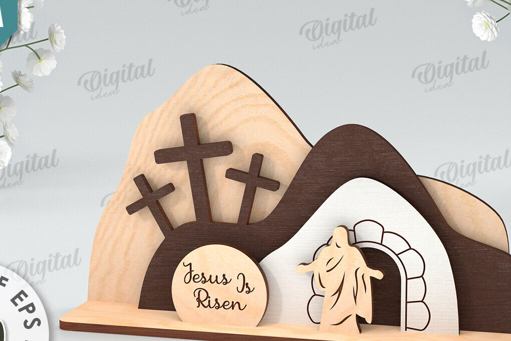 Σετ των 2 Intra απο ξύλο plywood 3mm-4mm πάχος - Πασχαλινή Σκηνή Απο. Θρησκευτικό Πάσχα Δίασταση 15x15 cm INTRAFABR-116582158