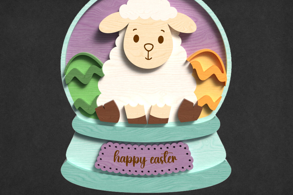 Intra απο ξύλο plywood 3mm-4mm πάχος - Πασχαλινό πρόβατο Snow Globe Δίασταση 30x20 cm INTRAFABR-118607473