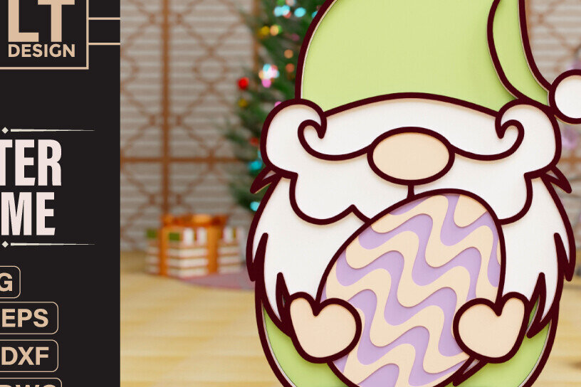 Σετ των 2 Intra απο ξύλο plywood 3mm-4mm πάχος - Πασχαλινό Gnome Laser Cutting  Δίασταση 20x25 cm INTRAFABR-91545519