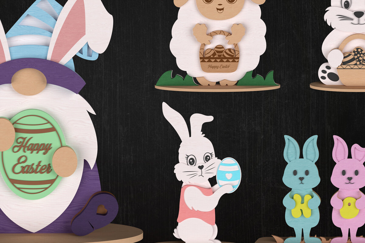 Σετ των 3 Intra απο ξύλο plywood 3mm-4mm πάχος - Πασχαλινό Standee Bundle Laser Cut  Δίασταση 6x6 cm INTRAFABR-116419006