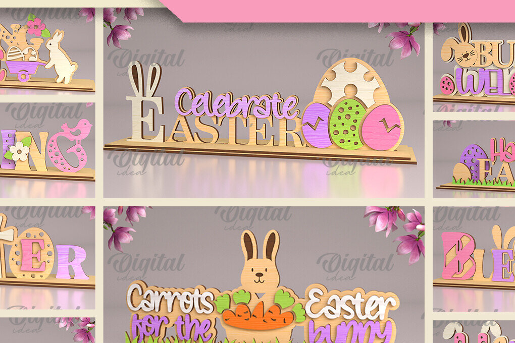 Σετ των 2 Intra απο ξύλο plywood 3mm-4mm πάχος - Πασχαλινά περίπτερα . 3D Stands Cut Laser Δίασταση 15x15 cm INTRAFABR-88608527