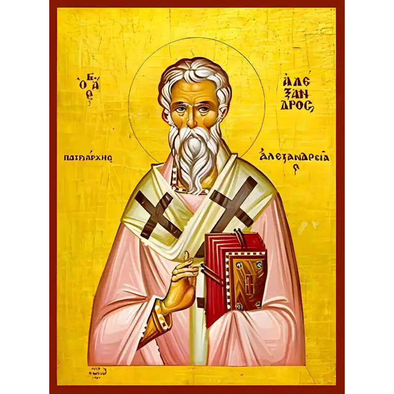 Εικόνα Ορθοδοξίας με περίγραμμα χρυσό σε ξύλο Φλαμουρίας  με  βάση Εικόνα ΑΓΙΟΣ ΑΛΕΞΑΝΔΡΟΣ, ΠΑΤΡΙΑΡΧΗΣ ΑΛΕΞΑΝΔΡΕΙΑΣ Χειροποίητη Ελληνορθόδοξη εικόνα του Ιησού Χριστού, Κρεμαστή πλάκα βυζαντινής τέχνης, χριστιανική τέχνη Διάσταση 40x30 cm (10,2x7,9 ίντσες)