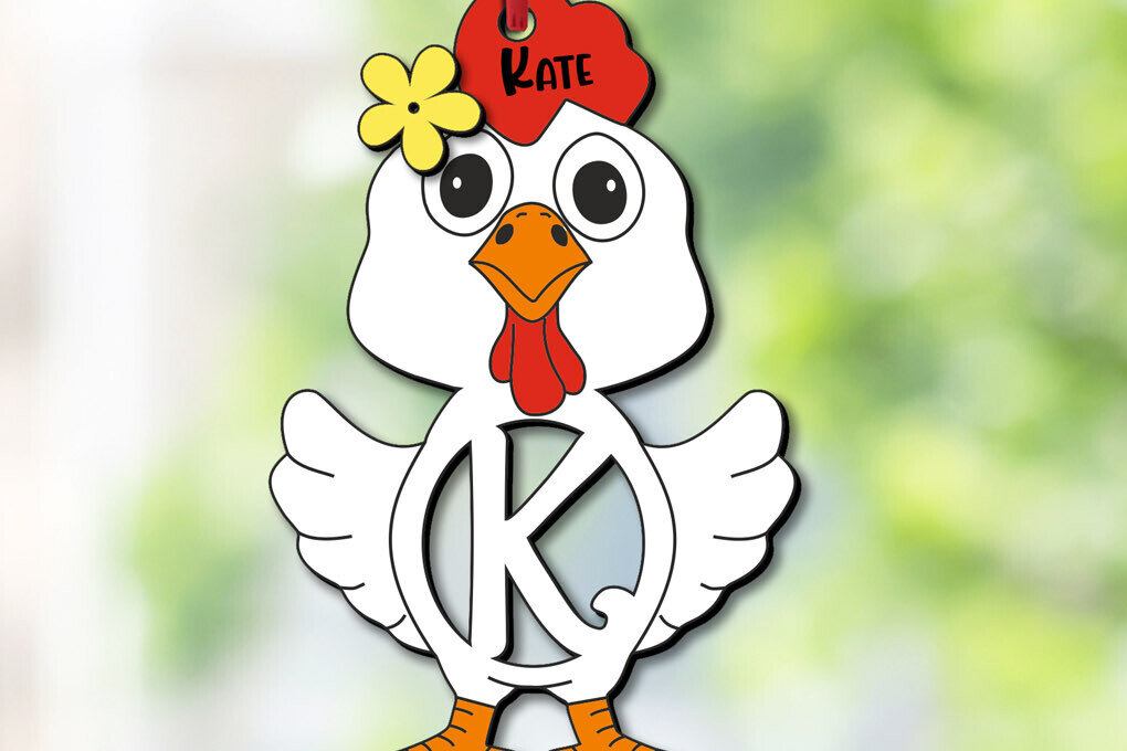 Σετ των 3 Intra απο ξύλο plywood 3mm-4mm πάχος - Πασχαλινό  Chicken Letter K Όνομα καλαθιού Δίασταση 6x6 cm INTRAFABR-113940663