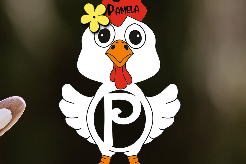 Σετ των 3 Intra απο ξύλο plywood 3mm-4mm πάχος - Πασχαλινό  Chicken Letter P Όνομα καλαθιού Δίασταση 6x6 cm INTRAFABR-113952018