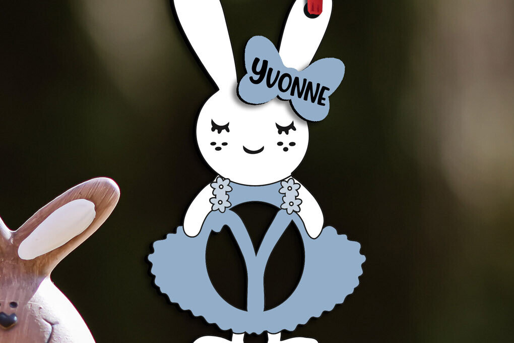 Σετ των 3 Intra απο ξύλο plywood 3mm-4mm πάχος - Πασχαλινό  Letter Y Bunny Dress Laser Δίασταση 6x6 cm INTRAFABR-114576363