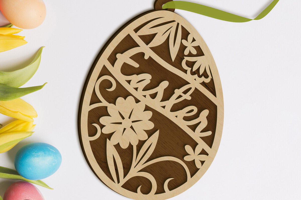 Σετ των 3 Intra απο ξύλο plywood 3mm-4mm πάχος - Πασχαλινή ετικέτα, πρότυπο κοπής πολλαπλών επιπέδων Δίασταση 3x4 cm INTRAFABR-90161523