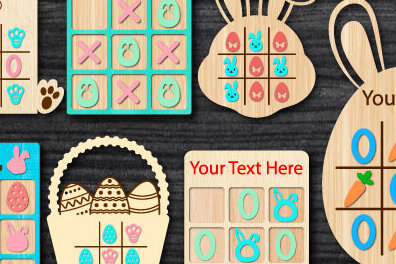 Σετ των 2 Intra απο ξύλο plywood 3mm-4mm πάχος - Πασχαλινό παιχνίδι Tic-Tac-Toe Laser Cut Δίασταση 15x15 cm INTRAFABR-89940711