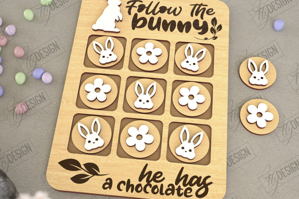 Σετ των 2 Intra απο ξύλο plywood 3mm-4mm πάχος - Πασχαλινό Tic Tac Toe | Νότες και Σταυροί Δίασταση 15x15 cm INTRAFABR-117722016