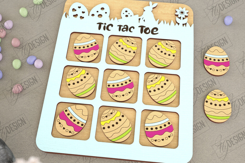 Σετ των 2 Intra απο ξύλο plywood 3mm-4mm πάχος - Πασχαλινό Tic Tac Toe | Νότες και Σταυροί Δίασταση 15x15 cm INTRAFABR-117722021