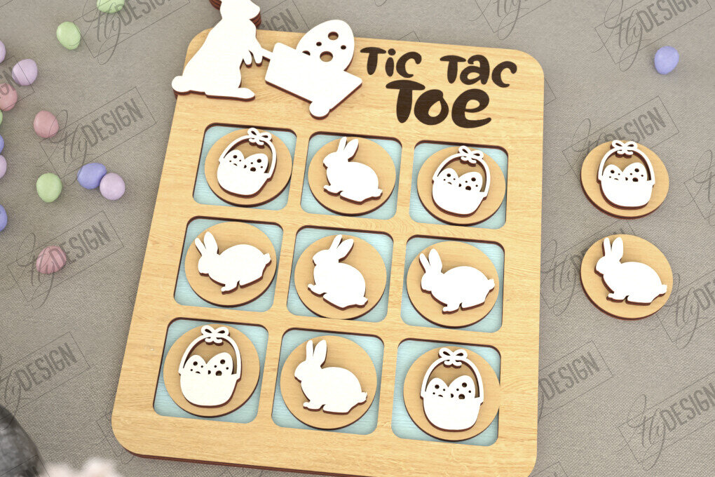 Σετ των 3 Intra απο ξύλο plywood 3mm-4mm πάχος - Πασχαλινό Tic Tac Toe | Νότες και Σταυροί Δίασταση 15x15 cm INTRAFABR-117722029