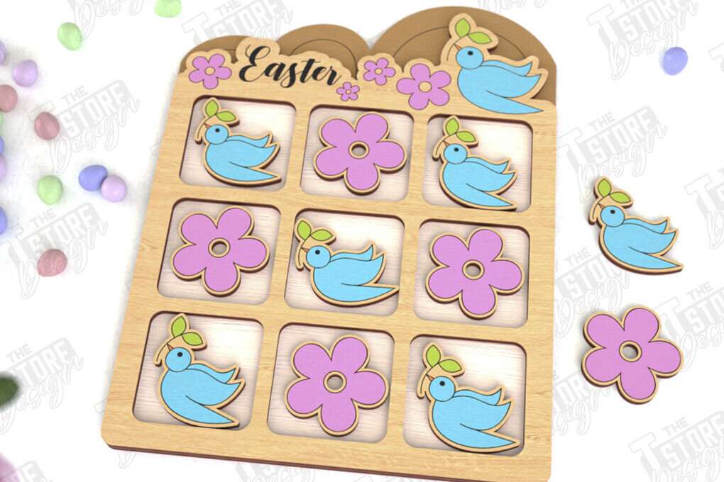 Σετ των 2 Intra απο ξύλο plywood 3mm-4mm πάχος - Πασχαλινό Tic Tac Toe | Νότες και Σταυροί Δίασταση 15x15 cm INTRAFABR-116406279