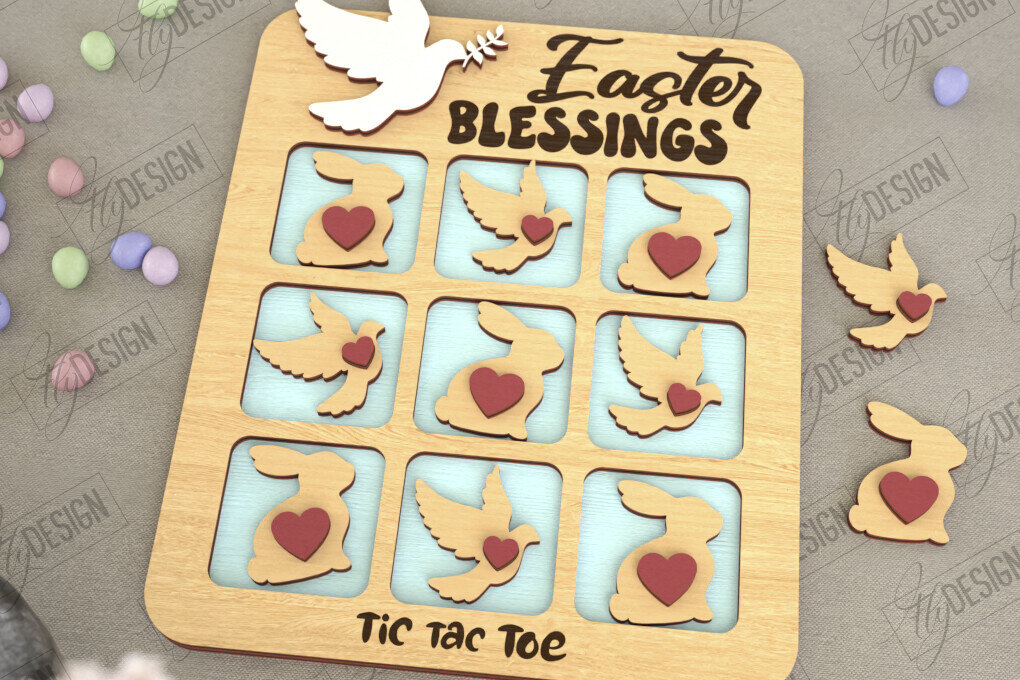 Σετ των 2 Intra απο ξύλο plywood 3mm-4mm πάχος - Πασχαλινό Tic Tac Toe | Νότες και Σταυροί Δίασταση 15x15 cm INTRAFABR-117722039