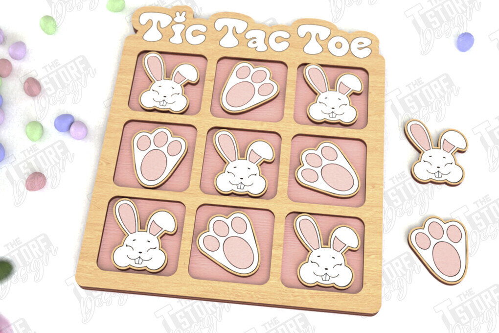 Σετ των 2 Intra απο ξύλο plywood 3mm-4mm πάχος - Πασχαλινό Tic Tac Toe | Νότες και Σταυροί Δίασταση 15x15 cm INTRAFABR-116406286