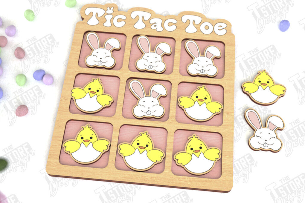 Σετ των 2 Intra απο ξύλο plywood 3mm-4mm πάχος - Πασχαλινό Tic Tac Toe | Νότες και Σταυροί Δίασταση 15x15 cm INTRAFABR-116406305