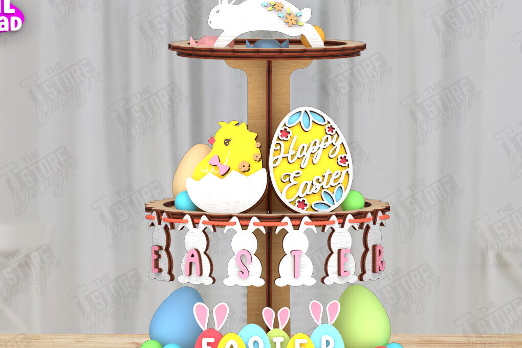 Σετ των 2 Intra απο ξύλο plywood 3mm-4mm πάχος - Πασχαλινός Δίσκος | Στρογγυλό σταντ | CNC Δίασταση 15x15 cm INTRAFABR-116217929