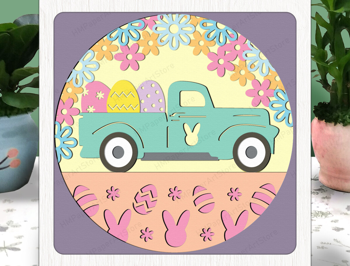 Intra απο ξύλο plywood 3mm-4mm πάχος - Πασχαλινό φορτηγό 3D Box Paper  Δίασταση 20x20 cm INTRAFABR-80215612