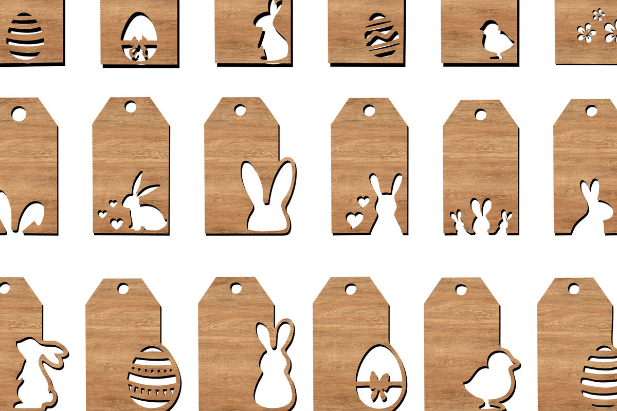 Σετ των 3 Intra απο ξύλο plywood 3mm-4mm πάχος - Πασχαλινές Ετικέτες Ποικιλία Κοψίματα με λέιζερ Δίασταση 6x6 cm INTRAFABR-113753909