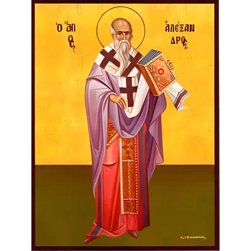 Εικόνα Ορθοδοξίας με περίγραμμα χρυσό σε ξύλο Φλαμουρίας  με  βάση Εικόνα ΑΓΙΟΣ ΑΛΕΞΑΝΔΡΟΣ, ΠΑΤΡΙΑΡΧΗΣ ΚΩΝ/ΠΟΛΕΩΣ, ΟΛΟΣΩΜΟΣ Χειροποίητη Ελληνορθόδοξη εικόνα του Ιησού Χριστού, Κρεμαστή πλάκα βυζαντινής τέχνης, χριστιανική τέχνη Διάσταση 40x30 cm (10,2x7,9