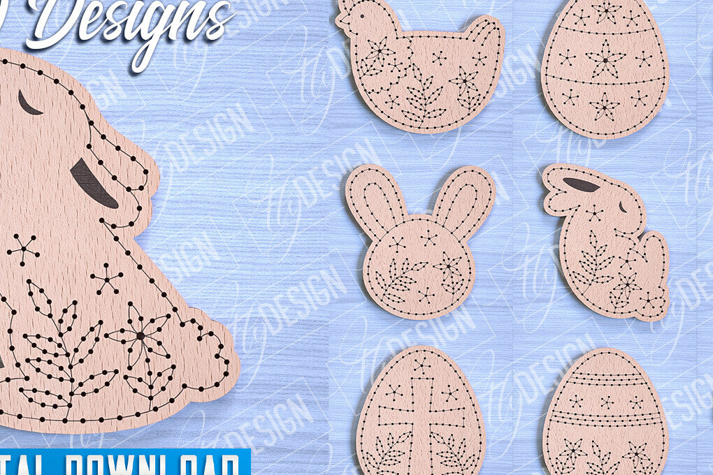 Σετ των 2 Intra απο ξύλο plywood 3mm-4mm πάχος - Πασχαλινά κενά κεντήματα με λέιζερ Δίασταση 15x15 cm INTRAFABR-90446782