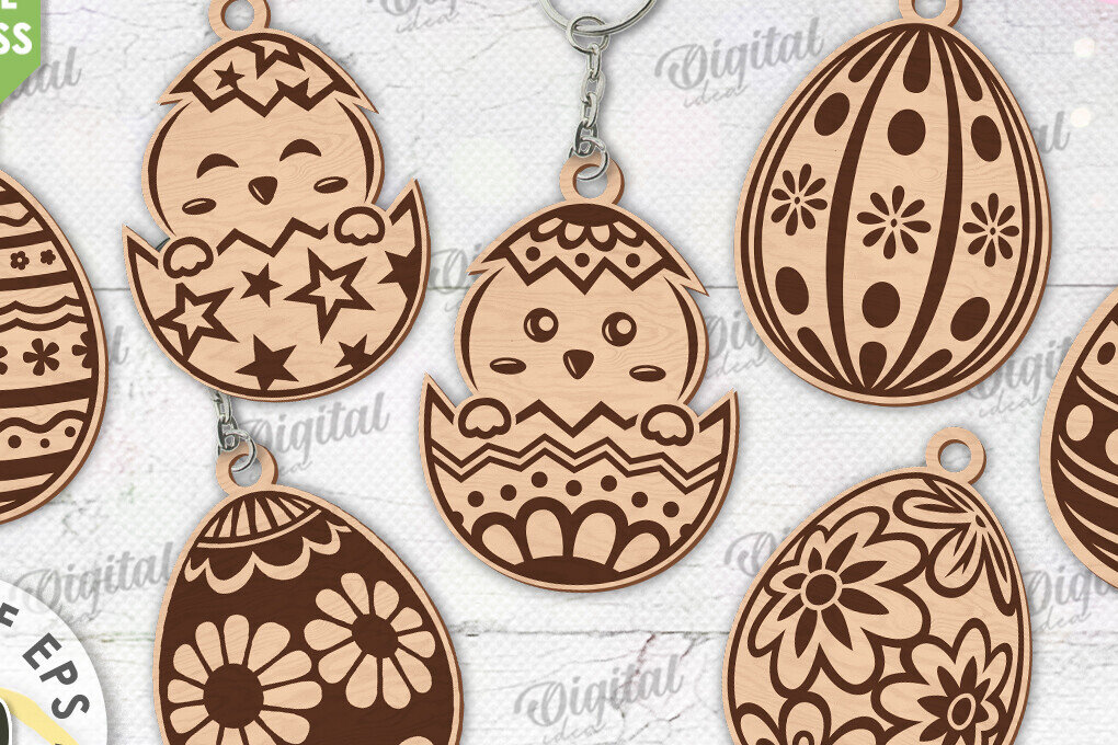 Σετ των 3 Intra απο ξύλο plywood 3mm-4mm πάχος - Πασχαλινά Ξύλινα Μπρελόκ Πακέτο κοπής με λέιζερ Δίασταση 4x4 cm INTRAFABR-115231140