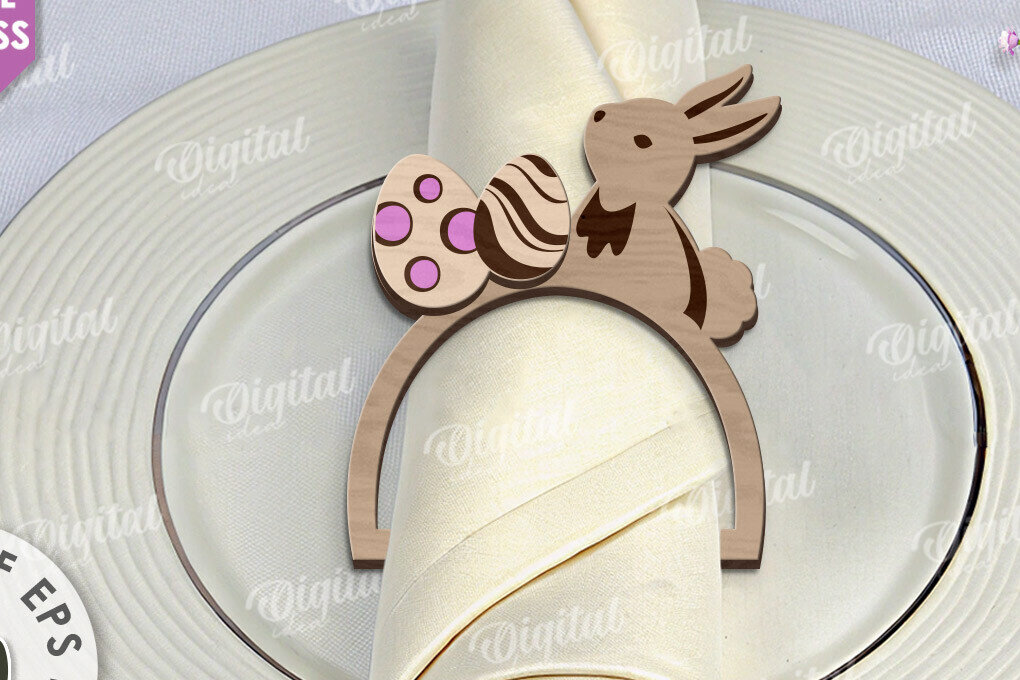 Σετ των 3 Intra απο ξύλο plywood 3mm-4mm πάχος - Πασχαλινό δαχτυλίδι για χαρτοπετσέτα με λέιζερ Δίασταση 15x15 cm INTRAFABR-117869809