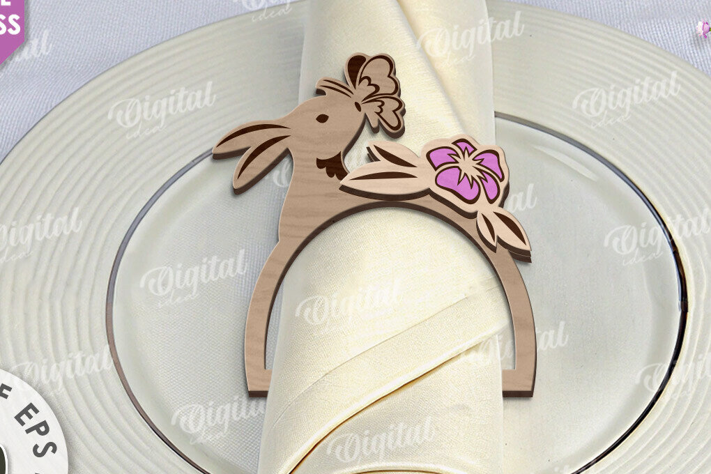 Σετ των 2 Intra απο ξύλο plywood 3mm-4mm πάχος - Πασχαλινό δαχτυλίδι για χαρτοπετσέτα με λέιζερ Δίασταση 15x15 cm INTRAFABR-117869401