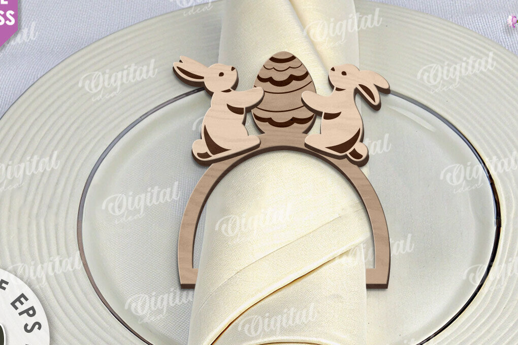 Σετ των 2 Intra απο ξύλο plywood 3mm-4mm πάχος - Πασχαλινό δαχτυλίδι για χαρτοπετσέτα με λέιζερ Δίασταση 15x15 cm INTRAFABR-117869637