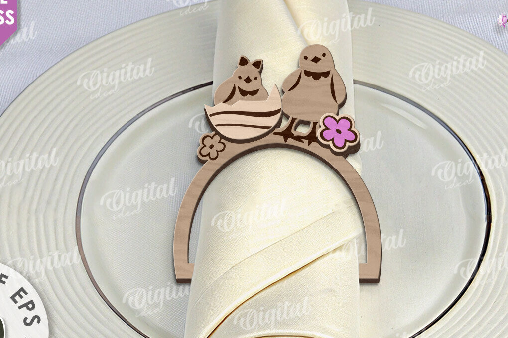 Σετ των 2 Intra απο ξύλο plywood 3mm-4mm πάχος - Πασχαλινό δαχτυλίδι για χαρτοπετσέτα με λέιζερ Δίασταση 15x15 cm INTRAFABR-117869711