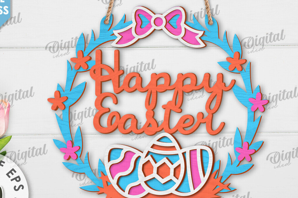 Σετ των 2 Intra απο ξύλο plywood 3mm-4mm πάχος - Πασχαλινό στεφάνι LaserCut. Ανοιξιάτικο ντεκόρ  Δίασταση 15x15 cm INTRAFABR-117335298