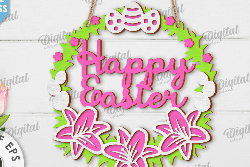 Σετ των 2 Intra απο ξύλο plywood 3mm-4mm πάχος - Πασχαλινό στεφάνι LaserCut. Ανοιξιάτικο ντεκόρ  Δίασταση 15x15 cm INTRAFABR-117334771