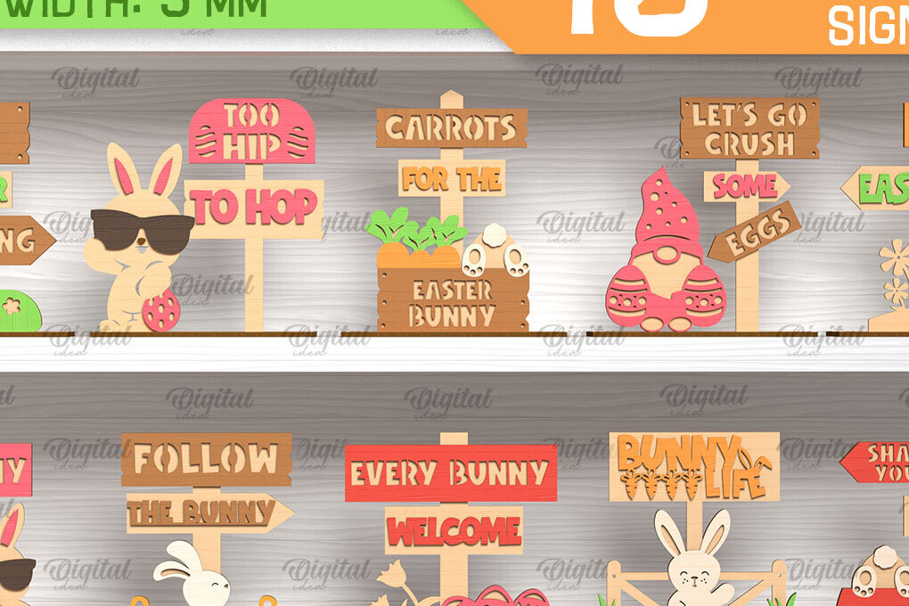 Σετ των 2 Intra απο ξύλο plywood 3mm-4mm πάχος - Πακέτο σημείων κατεύθυνσης Πάσχα Δίασταση 15x15 cm INTRAFABR-90890961