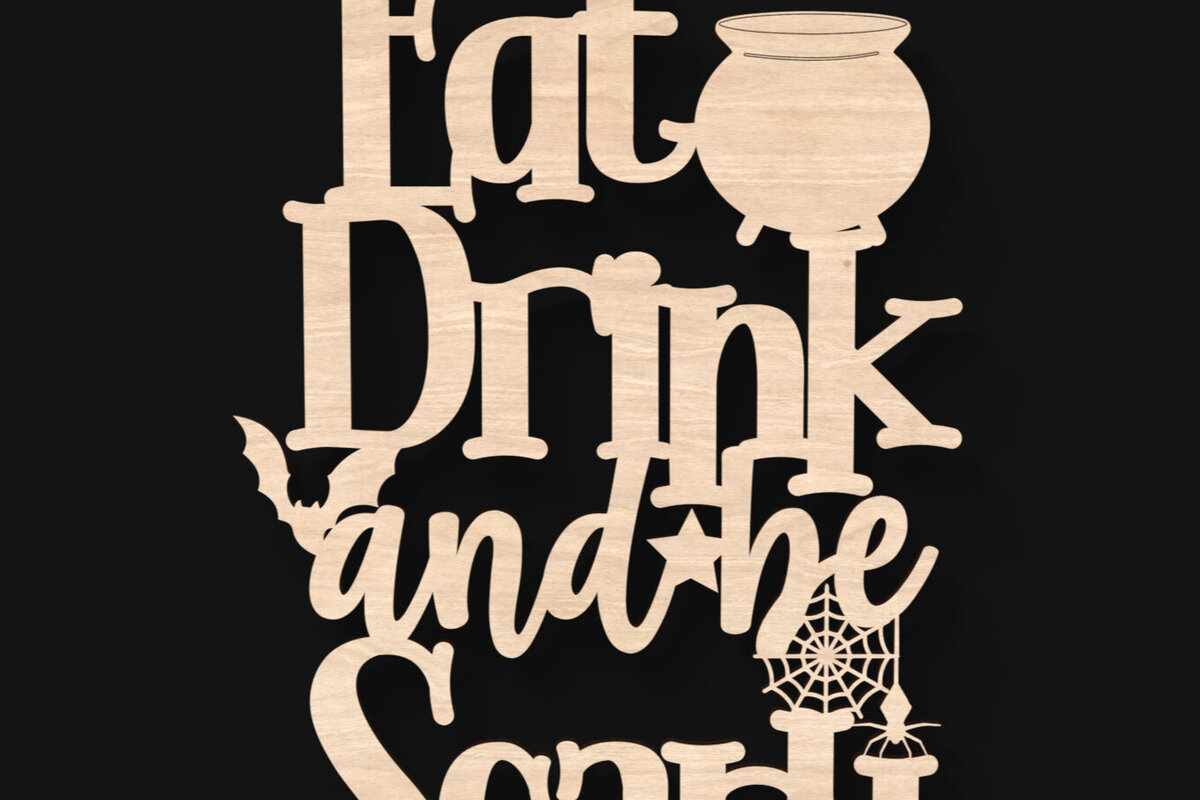 Σετ των 2 Intra απο ξύλο plywood 3mm-4mm πάχος - Eat Drink and Be Scary  Laser Sign Δίασταση 15x15 cm INTRAFABR-103038688