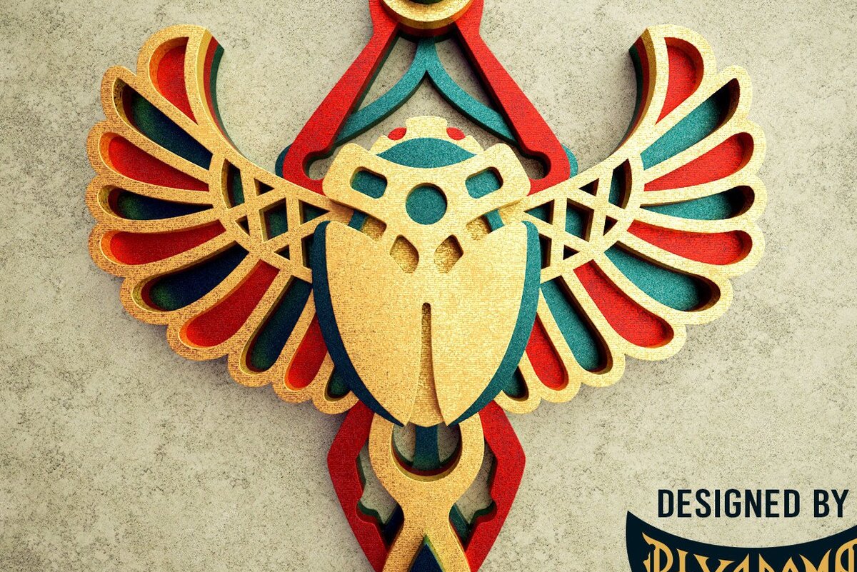 Σετ των 3 Intra απο ξύλο plywood 3mm-4mm πάχος - Αιγυπτιακός Σκαραβαίος |  αποκοπής με 3D επίπεδα Δίασταση 6x6 cm INTRAFABR-36556266