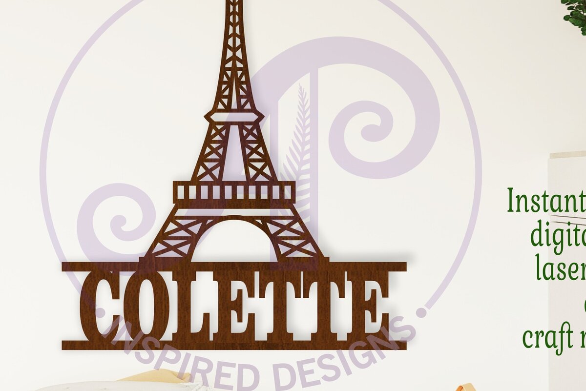 Intra απο ξύλο plywood 3mm-4mm πάχος - Σήμα ονόματος Πύργου του Άιφελ  Laser Cut Δίασταση 30x20 cm INTRAFABR-115173892